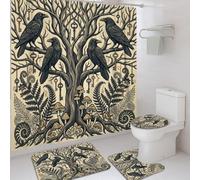 Ensemble de rideaux de douche avec illustration gothique corbeaux et arbre