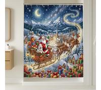 Ensemble de rideaux de douche de Noël avec motif chien des Pyrénées - Cadeau festif - Décoration de salle de bain - Tissu polyester - 137 x 198 cm