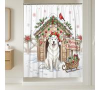 Ensemble de rideaux de douche d'hiver rustiques avec motif de chiens des Pyrénées - Rideau de douche de campagne - Accessoires de salle de bain - Motif imprimé - 137 x 198 cm