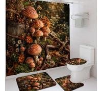 Ensemble de rideaux de douche en forme de champignon, motif fleurs rustiques d'automne en bois, lavables avec crochets pour salle de bain, baignoire, dortoir, 183 x 183 cm