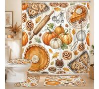 Ensemble de rideaux de douche en forme de citrouilles, style rustique vintage, tarte à la cannelle, orange automne, lavable, avec crochets, ensemble de rideau de douche et tapis de bain, décoration