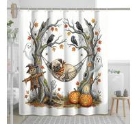 Ensemble de rideaux de douche en polyester avec crochets, motif chien carlin, pour Halloween, 183 x 198 cm, décoration de salle de bain, accessoires de bain effrayants