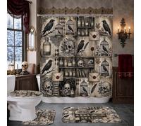 Ensemble de rideaux de douche gothiques avec tête de mort de corbeau