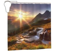 Ensemble de rideaux de douche imperméables et résistants avec 12 crochets pour salle de bain - Motif paysage de lever de soleil et de montagne - 182,9 x 182,9 cm