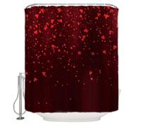 Ensemble de rideaux de douche pour salle de bain, Saint-Valentin, décoration de cœur rouge, tissu polyester imperméable, rideau de bain décoratif avec crochets pour baignoires de salle de bain, 183 x