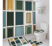 Ensemble de rideaux de douche rectangulaires, modernes et contemporains, avec bordure carrée, non lavable, avec crochets pour salle de bain, baignoire, dortoir, 183 x 183 cm