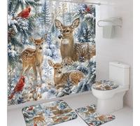 Ensemble de rideaux de douche Winter Woodland Cerf et Cardinal