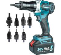 Ensemble de rivets électriques avec batterie 26 V, idéal pour écrous M3 à M12, riveteuse aveugle portable pour usage professionnel et bricolage