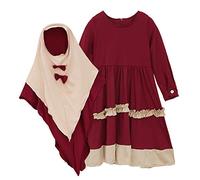 Ensemble de Robe Abaya Musulmane à Manches Longues avec Hijab pour bébé Fille, Tenue de l'Aïd Modeste (Rouge, 2 à 3 Ans)