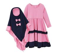 Ensemble de Robe Abaya Musulmane à Manches Longues avec Hijab pour bébé Fille, Tenue de l'Aïd Modeste (Rose, 2 à 3 Ans)