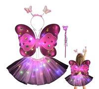 Ensemble de robe de princesse de fées,Fairy Princess Dress Up Set avec aile | Costume de fée princesse pour fille avec baguette et bandeau pour 3 à 10 ans