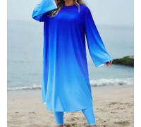 Ensemble de robe longue ample et confortable avec impression dégradée et pantalon taille haute pour femmes grandes tailles, mode modeste de plage du Moyen-Orient 0XL,1XL,2XL,3XL,4XL,5XLTissu tricoté
