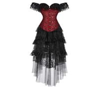 Ensemble de robes corset sexy pour femme - Corset en dentelle - Manches éloignées des épaules - Costume de pom-pom girl vintage médiéval pour Halloween ou carnaval, i, 3XL