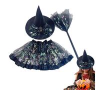 Ensemble De Robes De Chapeau De Sorcière - Halloween Costume Tengit Tutu, Robes De Jupe De Cosplay | Vêtements De Fête Pour Âgés De Deux À Huit Ans, Accessoires De Chapeaux De Sorcières Magiqu
