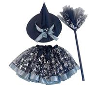 Ensemble De Robes De Chapeau De Sorcière - Halloween Costume Tengit Tutu, Robes De Jupe De Cosplay | Vêtements De Fête Pour Âgés De Deux À Huit Ans, Accessoires De Chapeaux De Sorcières Magiqu