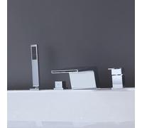 Ensemble de robinet de bain chromé à 4 trous avec douchette à main en cascade pour baignoire robinet de baignoire élégant et fonctionnel avec pommeau de douche.