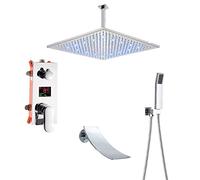 Ensemble de Robinet de Douche à lumière LED fixé au Mur Mitigeur de Douche chromé pour Salle de Bain Mitigeur de boîte dissimulé à 3 Voies, 3 Voies 16 Pouces B
