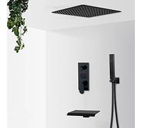Ensemble de robinet de douche à main noir mat avec écran LCD - Kit de système de douche cascade de pluie pour salle de bain - Robinets mélangeurs 2/3 voies pour une relaxation ultime