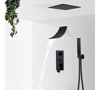 Ensemble de robinet de douche à main noir mat avec écran numérique LCD - Kit de système de douche cascade de pluie pour salle de bain - Robinets mélangeurs 2/3 voies pour une relaxation ultime