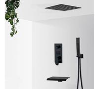 Ensemble de robinet de douche à main noir mat avec écran numérique LCD - Kit de système de douche cascade de pluie pour salle de bain - Mitigeur 2/3 voies, pression réglable et contrôle de la