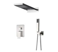 Ensemble de robinet de douche cascade à effet pluie, colonne de douche murale, mitigeur en laiton, robinet de douche, robinet de salle de bain, panneau de douche(Brushed Nickel)