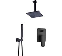 Ensemble de robinet de douche classique, carré en laiton noir mat, robinet de salle de bain de 20,3 à 30,5 cm, pommeau de douche à effet pluie, mitigeur inverseur, ensemble de douchette à main avec