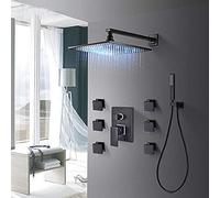 Ensemble de robinet de douche de salle de bain à LED en laiton noir, robinet mélangeur d'eau froide et chaude avec jets de massage à domicile, robinets de bain-10 pouces, 8 pouces, système de