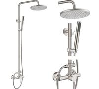 Ensemble de robinet de douche d'extérieur en nickel brossé SUS304 avec pommeau de douche à effet pluie de 20,3 cm et pulvérisateur mural 1 poignée avec barre coulissante réglable