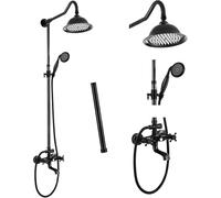 Ensemble De Robinet De Douche en Laiton Antique avec Pulvérisateur à Main Et Bec De Baignoire Tube D’Extension De 12 Pouces Inclus Salle De Bain Système De Pomme D, Oil Rubbed Bronze