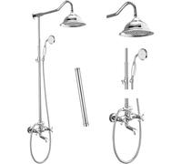 Ensemble De Robinet De Douche en Laiton Antique avec Pulvérisateur à Main Et Bec De Baignoire Tube D’Extension De 12 Pouces Inclus Salle De Bain Système De Pomme D, Polish Chrome