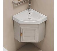 Ensemble de robinet de douche mural avec meuble de salle de bain compact et évier en céramique, robinet chaud et froid inclus pour les petits espaces