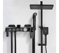 Ensemble de robinet de douche noir mat avec bec de baignoire caché, système de douche à affichage numérique LED, robinet de baignoire mural à quatre fonctions, pulvérisateur portatif à 3 réglages (A)