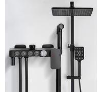 Ensemble de robinet de douche noir mat avec bec de baignoire caché, système de douche à affichage numérique LED, robinet de baignoire mural à quatre fonctions, pulvérisateur portatif à 3 réglages (B)