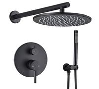 Ensemble de robinet de douche noir mat de 20,3 cm avec pommeau de douche à effet pluie avec douchette à main, mitigeur mural, expérience de douche à effet pluie luxueuse, mise à niveau de la salle de