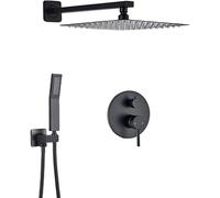 Ensemble de robinet de douche noir mat de 25,4 cm avec pommeau de douche à effet pluie en laiton à 2 voies, système de bain moderne, finition mate élégante pour salle de bain de luxe