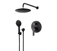 Ensemble de robinet de douche noir, pommeau de douche effet pluie de 10 pouces avec douchette à main 3 fonctions, système de douche mural, mitigeur inverseur en laiton