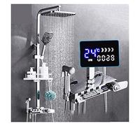 Ensemble de robinet de douche noir tatic avec affichage numérique, colonne de douche à effet pluie, mitigeur de douche mural en laiton pour un confort et une tranquillité ultimes.