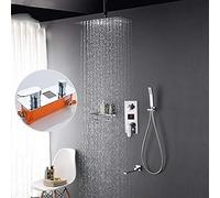 Ensemble de robinet de douche numérique à 3 fonctions - Pomme de douche à effet pluie fine de 40,6 cm et mitigeur mural - Système de douche complet moderne pour salle de bain - Installation facile et