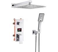 Ensemble de robinet de douche numérique avec écran LCD mélangeur 2 voies pour baignoire et douche, finition chromée, installation facile, accessoire de salle de bain moderne, bec de baignoire de 50,8