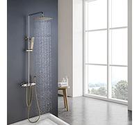 Ensemble de robinet de douche, pommeau de douche à effet pluie de luxe avec pulvérisateur à main, pulvérisateur de bidet, ensemble de robinet de baignoire thermostatique mural, laiton massif, rose