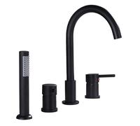 Ensemble de robinet de salle de bain noir - Mitigeur de baignoire à 4 trous à poignée unique pour baignoire de luxe design moderne pour la maison et le spa, installation facile