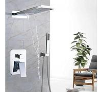 Ensemble de robinet douche à effet pluie cascade chromé, douchette main en plastique dans la colonne murale, mitigeur 3 voies laiton, noir mat