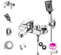 Ensemble de robinet mitigeur de bain/douche en laiton massif avec cartouche anti-fuite et tuyau flexible en acier inoxydable pour double régulation de la température (D)