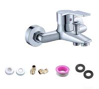 Ensemble de robinet mitigeur pour baignoire/douche en laiton massif avec cartouche anti-fuite et tuyau flexible en acier inoxydable pour double régulation de la température (A)