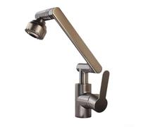 Ensemble de robinet rotatif à bras mécanique pour évier de cuisine et de lavabo, mitigeur eau chaude froide avec tuyau flexible, robinet d'évier de salle de bain en plastique et acier (A)