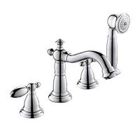 Ensemble de robinets de Baignoire de Salle de Bain, mitigeur de Douche en Laiton avec Eau Chaude et Froide, robinets de Baignoire à Double poignée 4 Trous, Robinet de Baignoire monté sur Le Pont avec