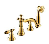 Ensemble de robinets de Baignoire de Salle de Bain, mitigeur de Douche en Laiton avec Eau Chaude et Froide, robinets de Baignoire à Double poignée 4 Trous, Robinet de Baignoire monté sur Le Pont avec