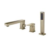 Ensemble de robinets de Baignoire en Laiton, mitigeur de Douche d'eau Chaude et Froide, Robinet de Baignoire à poignée Unique monté sur Le Pont avec Douche à Main, Or brossé
