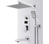 Ensemble de robinets de Douche à Affichage numérique pour Salle de Bains chromé, Douche à Effet de Pluie LCD, mitigeur 2 Voies, système de Baignoire-Douche, mélangeur de Douche, 2 Voies 12 Pouces, 3
