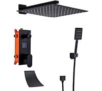 Ensemble de robinets de douche numériques à 3 fonctions pour salle de bain - Noir mat - Pomme de douche à effet pluie à 3 voies - 40,6 cm C, 25,4 cm C